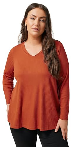 EVANS Curve Rust Premium Ribbed Modal Blend Swing Top - Women's - Plus Size Curve