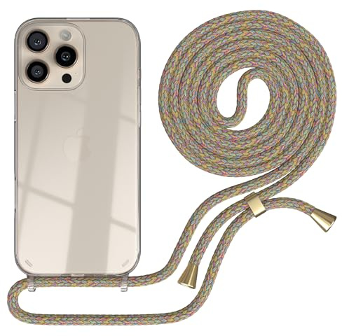 EAZY CASE Handykette kompatibel mit iPhone 16 Pro Max Handyhülle mit Umhängeband, Handykordel mit Schutzhülle, Silikonhülle, Hülle mit Band, Stylische Kette für Smartphones, Rainbow
