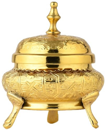 Marrakech - Décoration orientale - Bol à bijoux avec couvercle en métal - 13 cm - Décoration Ramadan dans le salon et la chambre à coucher sur la coiffeuse - Bonbonnière Nabih Gold