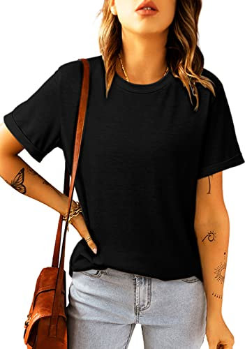 Suncife Womens Summer Casual Crewneck Basic Tshirts Short Sleeve T Shirt Tees Tops (Black,L)