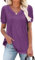 Zeagoo Camicetta estiva da donna, a maniche corte, casual, con scollo a V, a pieghe, a tunica, lunga, vestibilità larga, Viola, L