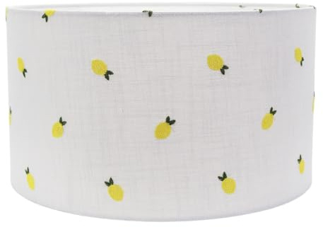 ValueLights | Easy Fit Medium Lemon Embroidered Fabric Drum Light Shade Bedroom Hallway Lampshade | Shades, Home Décor & Improvement Essential | Included LED Bulb | 350mm Shade Width