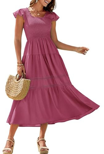 GRACE KARIN Abiti da Donna Elegante Abito Estivo Taglio Altalenato con Spalline Larghe Fluido Casual per Le Vacanze al Mare di Tutti I Giorni Rosa Viola XL