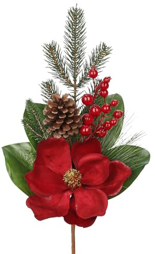 Oairse 2er-Set Künstlichen Weihnachtsblumen Glitzernder Magnolie-Weihnachtszweig Weihnachten deko Glitzer für Weihnachtsbaum-DIY-Dekoration, Künstliche Blumen für Feiertage, Esstisch-Mittelstück, Rot