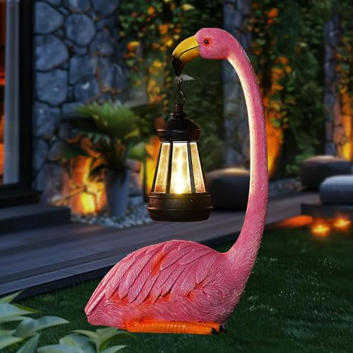 Rosa Flamingo Gartenfiguren Solar Gartendeko für Draußen,Rosa Flamingo Figuren,Flamingo Deko Figuren,Flamingo Dekoration für Rasen,Flamingo Gartenfiguren Geschenke,Lustige Flamingo Gartendeko