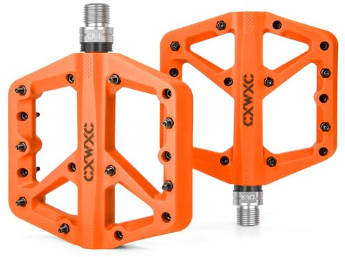 CXWXC Pedale Fahrrad,rutschfeste Fahrradpedale Aus Nylonfaser,MTB Pedale mit 3 Abgedichtete 9/16-Zoll,Flat Pedalen mit Versiegeltem Lager Für Rennrad,Mountainbike,Orange