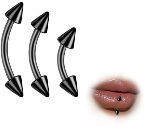 ESHIONER G23 Titan Rook Piercing Schmuck Banane Augenbrauen Barbell Helix Labret Piercing Lippe Lippenpiercing Daith Belly Bar Schwarz Kegel Curved Barbell 6mm 8mm 10mm 16G 3Stück