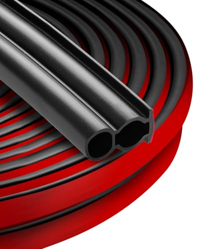 SUNWERK 6.2M Draft Excluder for Windows, Draught Excluder for Doors, Upgraded D-Shape Rubber Self-Adhesive Weather Stripping Seal Strip for Door Frame Insulation, Suit for 4 to 9mm Gap(Black)