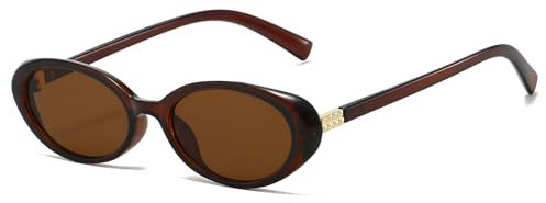LJCZKA Retro Ovale Sonnenbrille Damen 90er Vintage Katzenauge Sonnenbrille Mode Kleine Schmale Brille mit UV400 Schutz