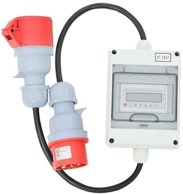 Mobiler Digitaler Stromzähler 3 Phasen 16A 400V Digitalzähler mit CEE-Stecker und Gummischlauchkabel für Wohnmobile Elektrofahrzeuge,IP65 Wasserdicht Stromzähler für Steckdose