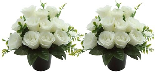 Générique 2Pcs Fleurs De Cimetière Artificielle,Petites Plantes Artificielles,La Décoration De Pierre Tombale De Cimetières pour Funérailles Commémoratives,Cimetière, Décor avec Vase (E)