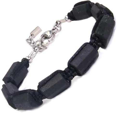 HASKARE Schutzkristalle Schwarzer Turmalin Armband für Männer, Naturstein Turmalin Einzigartiger Rohedelstein, Handgefertigtes haltbares Stahlseil, Coole Männerschmuck Geschenke für Papa Sohn