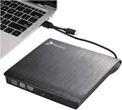Reagle Unità CD/DVD esterna USB-C & USB-A 2 in 1 masterizzatore esterno e lettore per laptop Windows Linux Plug & Play USB 3.2 Gen 1 5 Gbps Slim Design Nero