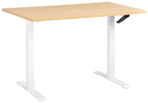 Beliani Manually Adjustable Standing Desk Modern Office Square Feet 120 x 60 cm Light Brown Top White Steel Frame Destines