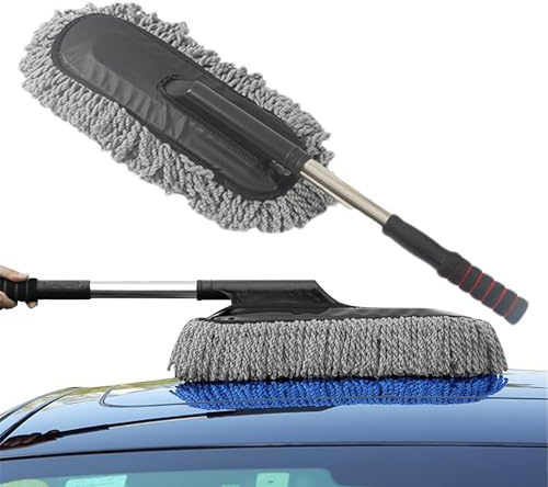 Bagiaope Plumero De Coche | Plumero para Coche Exterior Sin Arañazos | Plumeros De Microfibra con Mango Extensible para Limpieza, Cepillo Multiusos para Lavado De Coches