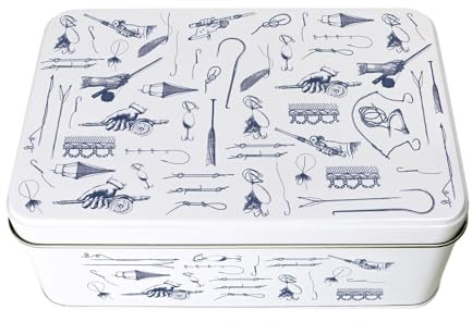 Purely Home Vintage Fishing Tin - Rectangular Metal Storage Tackle Container Fishermen Gifts 195 x 125 x 75mm