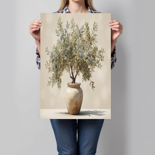 CDXNORA Olivenbaum Blumentopf Wohnzimmer Leinwandbild Bilder, Realistische Pflanzen Poster und Drucke Wandkunst Malerei Wanddeko, für Schlafzimmer Wohnzimmer Dekoration Kein Rahmen 40x60 cm