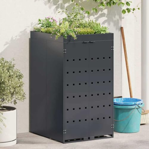 Mokuyary Poubelle à roulettes avec toit pour plantes pour un conteneur de 240 l, maison avec portes pour poubelles, abris à ordures pour poubelles, habillage de poubelles