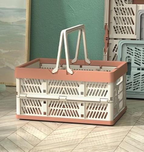 Faltbarer Aufbewahrungskorb, groß, zusammenklappbar, Kunststoffkisten mit Griff, platzsparender Organizer, stapelbarer Einkaufskorb, tragbare Picknickkörbe (Rosa, klein)