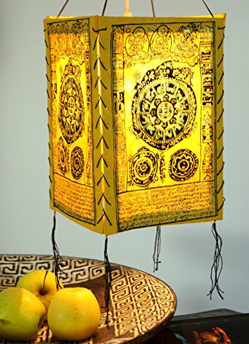 GURU SHOP Lokta Papier Hänge Lampenschirm, Deckenleuchte aus Handgeschöpftem Papier - Mandala Gelb, 28x18x18 cm