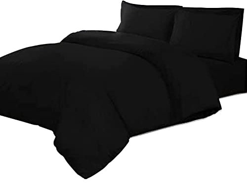 Linens World 200 Thread Count 100% Egyptian Cotton Duvet Quilt Cover Bedding Sets with Pillow cases (Black, Super King)