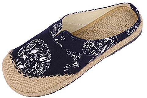 Women Men Linen Mules Clogs Shoes Summer Comfort Backless Sandals Vintage Breathable Slip on Slippers Shoes for Ladies Leisure Garden Clogs Indoor Outdoor House Beach Holiday Sandal Navy