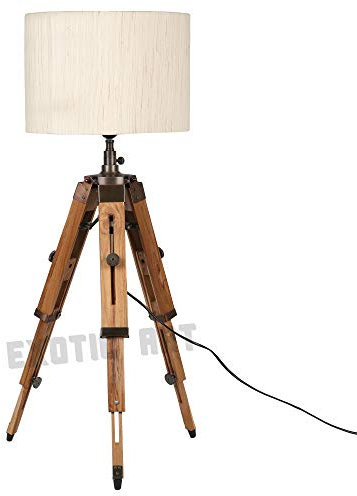 Exotic Art Natural Wooden Tripod Lamp Base Floor Lamp (Antique Brown Fittings) with E27 Holder Wire Without Shade