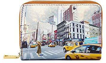 YNOT Damen Geldbörse New York Print mit Kartenhalter, Münzfach und Geldscheinfach Yes-362S0 BIOSABORSE, Leder, 14×2.5×10 cm, Amerikanisch