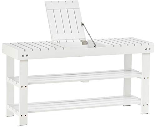 HOMCOM Shoe Bench, 3-Tier Wooden Shoe Rack with Hidden Storage Compartment, Slatted Shelves, Home Storage Unit, Hallway Furniture, White, 90L x 29W x45H cm