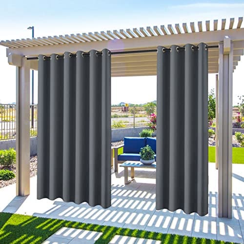 MINGPINHUIUS Outdoor Vorhang Wetterfest, Outdoor Vorhang mit Ösen, Outdoor Gardinen mit UV Schutz Winddicht Blickdicht Sichtschutz für Pavilion Balkon Garten Patio (Dunkelgrau(2pcs/132 X 240CM))