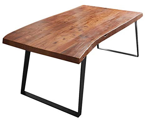 SAM Esszimmertisch 200x100 cm Halmstad, Baumkantentisch nussbaumfarben, Akazienholz massiv, schräges U-Gestell aus Metall schwarz