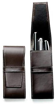 DELMON VARONE - Personalisierbares Schreibgeräteetui Cambridge Top Grain Leder Braun, Echtleder Stifteetui mit Verschlusslasche für 3 Schreibgeräte, Federtasche für Kugelschreiber, Bleistift & Füller