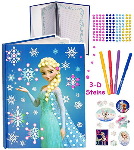 alles-meine.de GmbH 3D Glitzer Sticker - Tagebuch/Notizbuch - die Eiskönigin - Frozen - Kindertagebuch/Buch - 100 Seiten incl. Sticker & Stifte/gebunden für Geheimnisse..