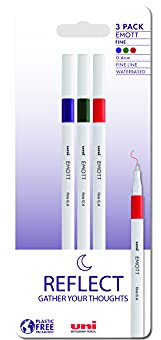 uni-ball On Point Reflect EMOTT Fineliners. Bolígrafos artísticos violeta, verde caqui y rojo bermellón. Punta fuerte con tinta resistente al agua, no se decolora y no se decolora para dibujar,