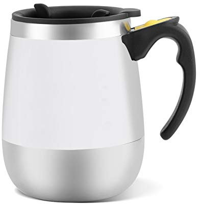 Tyenaza Taza que se agita del uno mismo Taza de mezcla magnética eléctrica del acero inoxidable para el chocolate caliente del té del café(blanco)