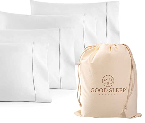 1000 TC White Standard Pillowcases Set of 4 100% Egyptian Cotton Pillow Cases with Long Staple Cotton & Sateen Weave, Silky Soft Hotel - Like Bed Pillow Covers for Comfy Sleeping, Snug Fit