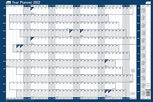 Sasco 2022 Original Year Wall Planner with wet wipe pen & sticker pack, Blue, Board Mounted, 915W x 610mmH, 2410152