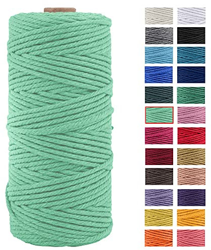 JeogYong macramè Filo 3mm x 100m Macrame Corda Cotone Naturale Cordoncino Thai 4 Fili di Spago Colorato, Cordino per Borse Uncinetto Decorazioni Arazzi Appendini per Piante Festa Natale (Alghe Verdi)