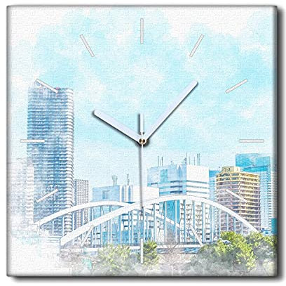 Coloray Uhr auf Leinwand - Weiße Hände - Lautlos Nicht Tickend 30x30cm Dekoration Wohnzimmer Schlafzimmer Wandgemälde Moderne Kunst Wandkunst - Japan Tokyo Landschaft.