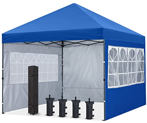 COOSHADE Tenda a baldacchino pieghevole istantanea, 3 x 3 m, con elegante finestra per chiesa, padiglione esterno, cater, feste, matrimoni, barbecue, eventi (blu reale)