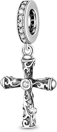 GNOCE Retro Kreuz Anhänger Charm Sterling Silber Baumeln Charm Fit Armband/Halskette Schmuck Geschenk Für Frauen Mädchen Tochter