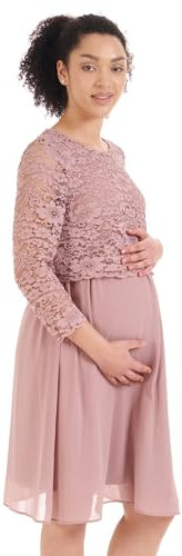 Herzmutter Vestido de Maternidad de Fiesta - Vestido de Embarazo de Gasa de Encaje - Manga Larga - Vestido de Novia - para Ocasiones-Boda-celebración - Verano - Azul-Rosado - 6400 (L, Rosa Viejo)