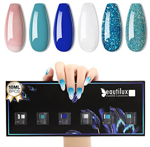 Beautilux Vernis Semi Permanent, 10 * 6 Couleurs Rose Bleu Pailleté Vernis Gel Semi Permanent, Soak Off UV Vernis à Ongles