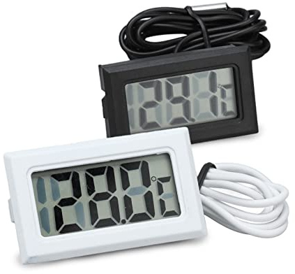 2 Stück Mini-Digital-Thermometer für Den Innen- und Außenbereich mit Sonde, Elektronischer Temperaturwächter, Gefrierthermometer, für Fischbecken, Kühlschrank, Inkubator Usw(Schwarz+Weiß)