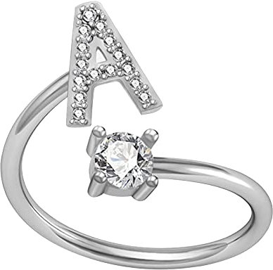 ROMIDA Ring mit 26 Buchstaben Silber Gold Stein Ring mit Zirkonia Kristallen, Frauen Silber Stein Ring Damen Fingerringe Damenring. Klassik Silber Schmuck Mädchen Frauen
