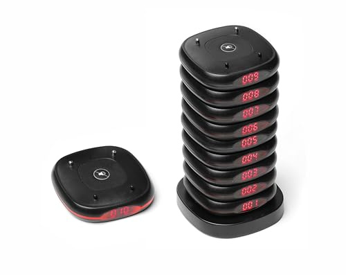 HENDI Restaurant-Pager, 10 Stück, geeignet für HENDI Pager Rufsystem (201633), mit Ladestation, 998 Kanäle, 3 Benachrichtigungsmodi: Vibration, Ton, LED-Beleuchtung, 300mAh, 70x68x(H)20mm, ABS
