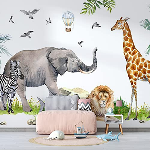 Yimesoy Custom Cartoon Wild Tangled Jungle Friends 3D Wallpaper Mural for Kids Nursery 3D Wall Paper Animals Kindom and Tree Home Decor 350Cm(W)×245Cm(H)