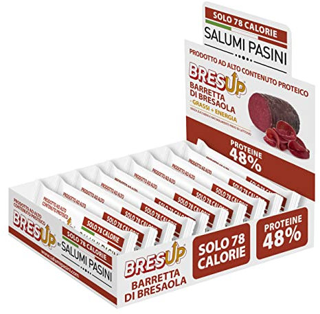 Bresup Barretta Proteica | Barretta di Bresaola ad Alto Contenuto Proteico | Senza Zuccheri | Solo 78 Kcal | Pochi Carboidrati | Confezione da 10 pezzi x 35 gr