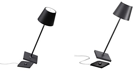 Zafferano Poldina Pro Black Limited Edition Kabellose LED-Tischlampe Wiederaufladbar Touch-Dimmer - Kabelloses Aufladen, IP65, H38cm - Schwarz & Poldina Pro Kabellose LED-Tischlampe, Dunkelgrau