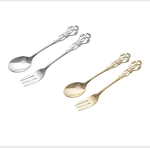 RANRAO Set di posate da 2 paia in acciaio , set di posate vintage con cucchiaio, set di posate da dessert di lusso in acciaio inossidabile